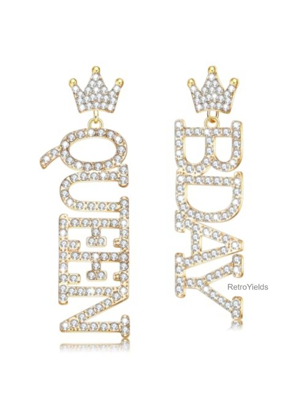 Crystal Birthday Queen Dangle Earrings Alloy Statement Party Jewelry Gift